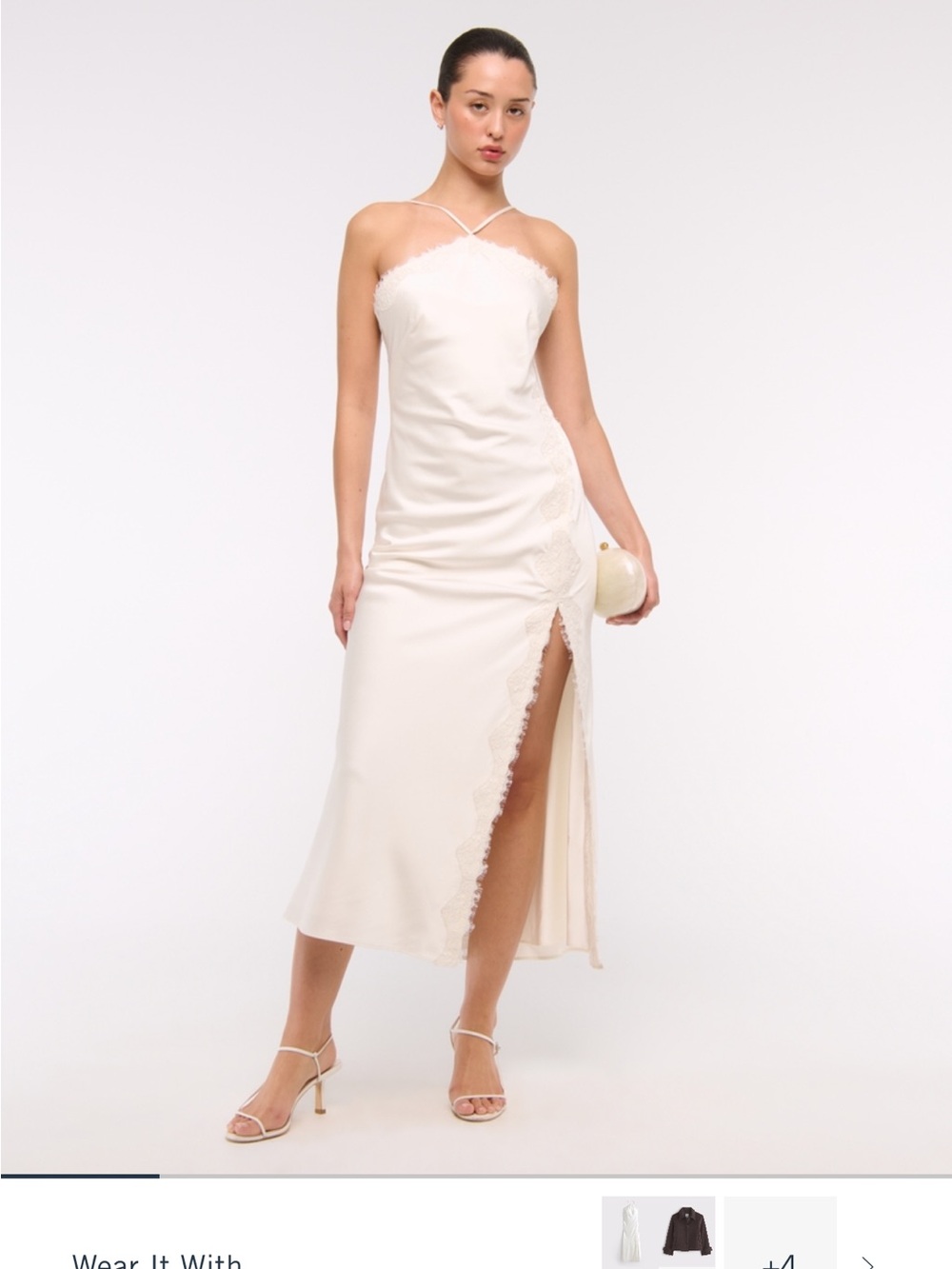 Abercrombie & Fitch Cream Lace-Trim Midi Slip Dress